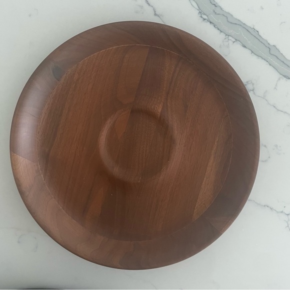 Vintage Kustom Kraft Solid Black Walnut Chip Vegetable Round Plate 12" - Picture 2 of 7